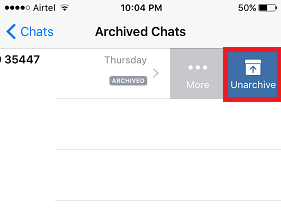 Unhide WhatsApp conversation