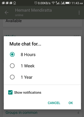 mute individual chat in WhatsApp - mute chat