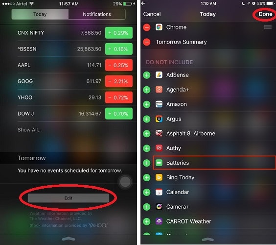 How to add Batteries Widget in iOS 9