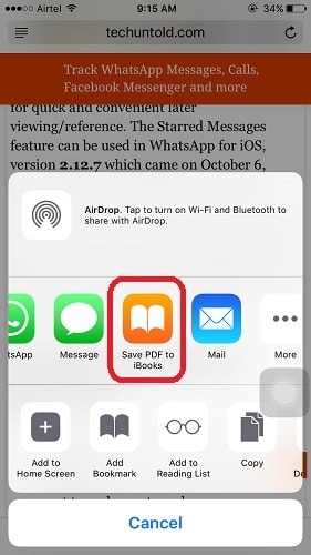 convert webpage to PDF and save it to iBooks iPhone