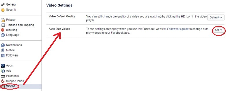 disable autoplay videos on Facebook