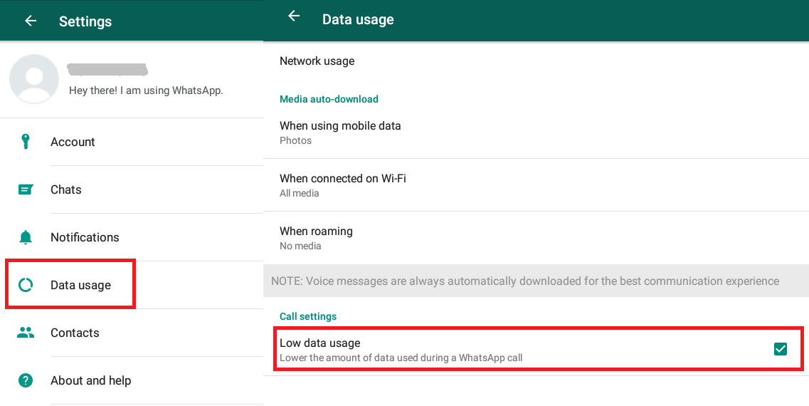 Low Data Usage WhatsApp calls Android