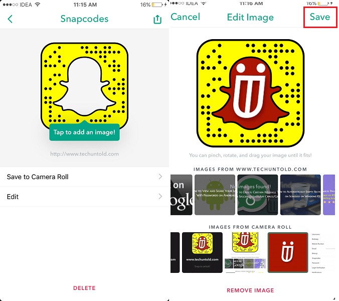 Add Image to Snapcode