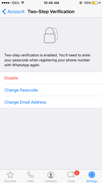 Change 2 step verification passcode WhatsApp