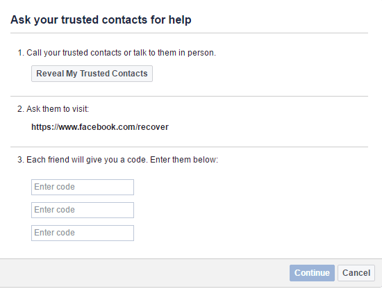 Facebook trusted contacts to secure account