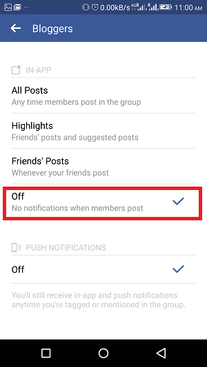 how to turn off notifications for particular group on Facebook - off