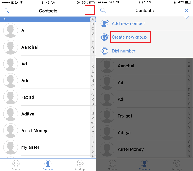 Create Group of Contacts on iOS device