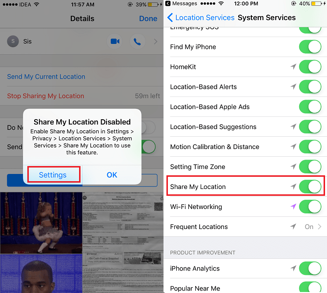 Send Location in Messages on iOS device