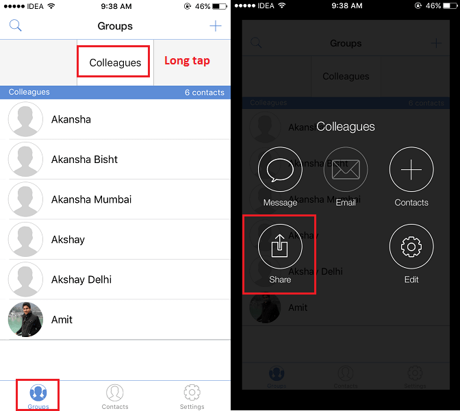 Share Multiple Contacts from iPhone at once