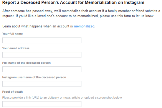 how to close someones instagram account after their death