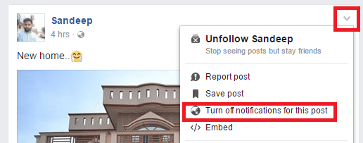 how to disable notifications for a particular post on facebook
