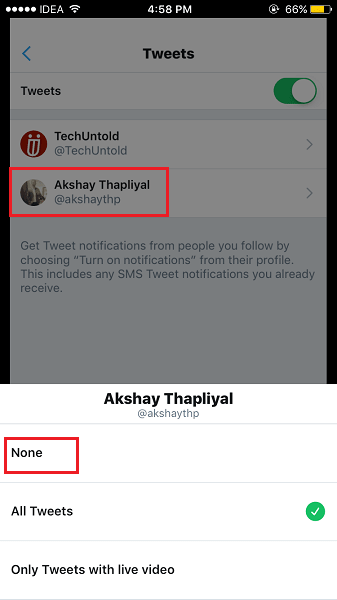 Disable Twitter Push Notifications for particular users