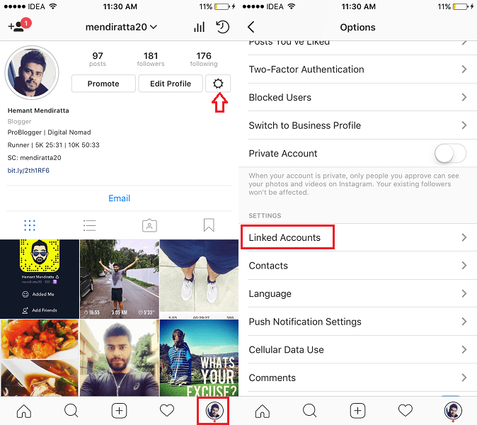 Disconnect Facebook from Instagram account