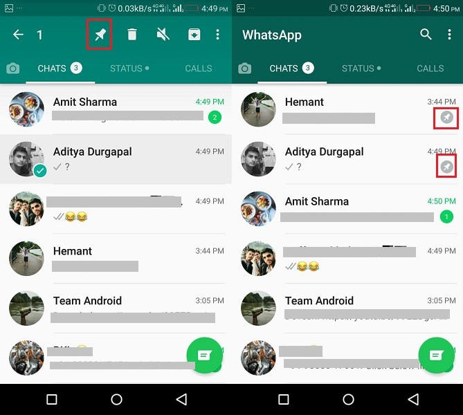 Pin WhatsApp chat on Android