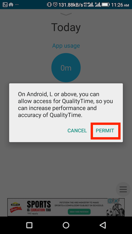 Allow Usage access to QualityTime app