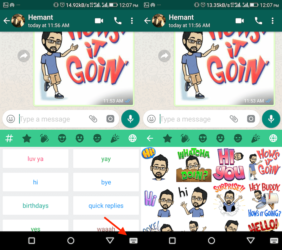 Send Bitmoji on WhatsApp from Android