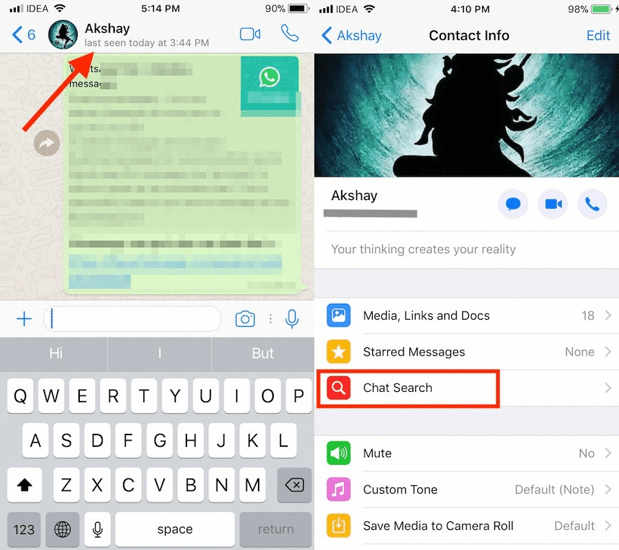 Search Specific Chats on WhatsApp in iPhone