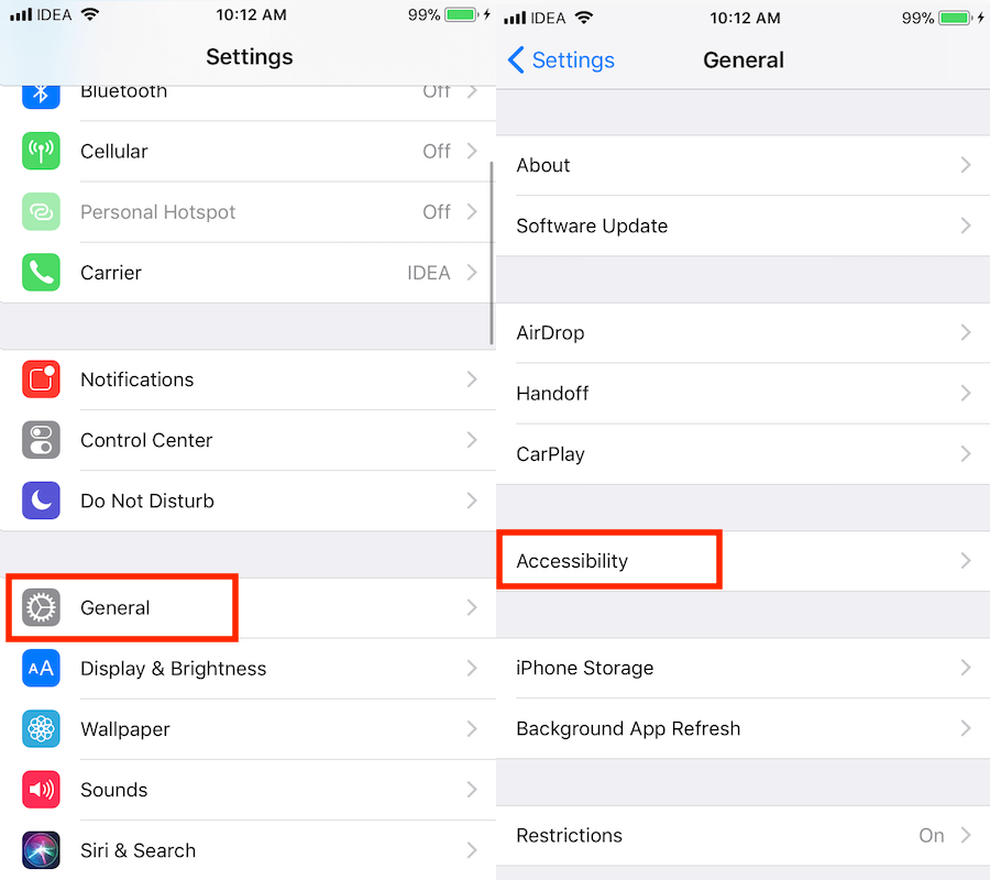 iOS Accessibility Settings