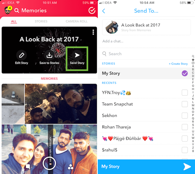 Send or Post your 2017 Memories on Snapchat