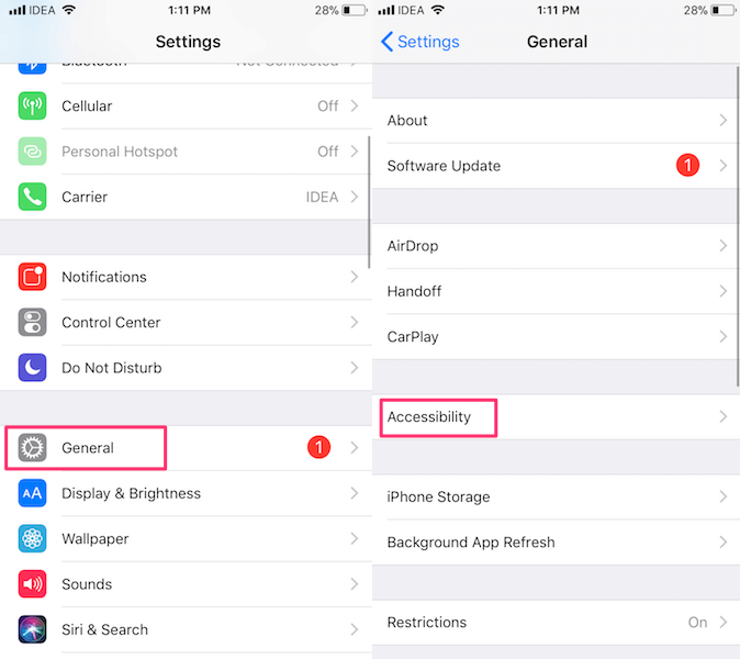 iOS Accessibility settings