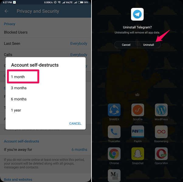3 deactivate telegram account from app