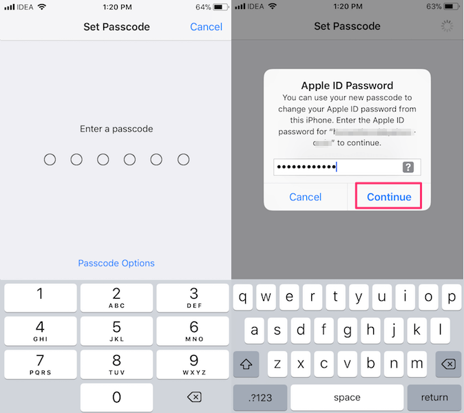 Create a new passcode iOS