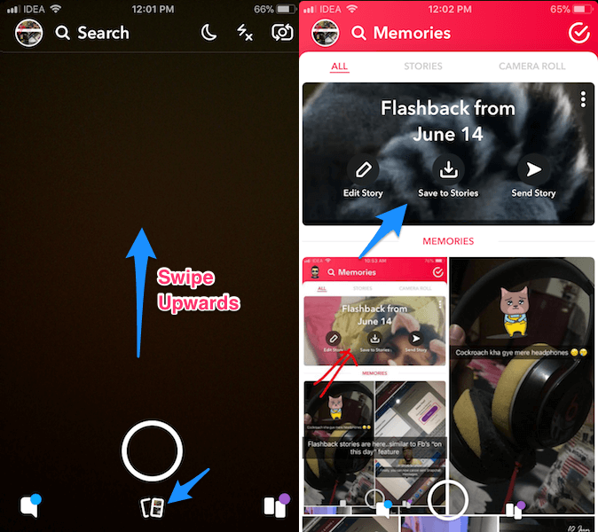 get share Flashback Stories on Snapchat