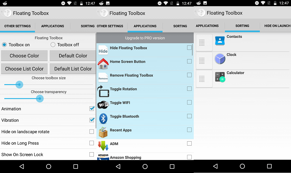 Floating toolbox Android