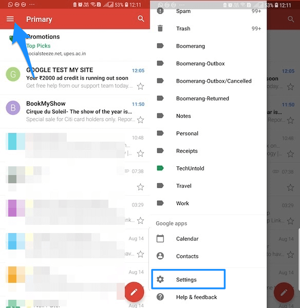 Gmail settings iOS Android