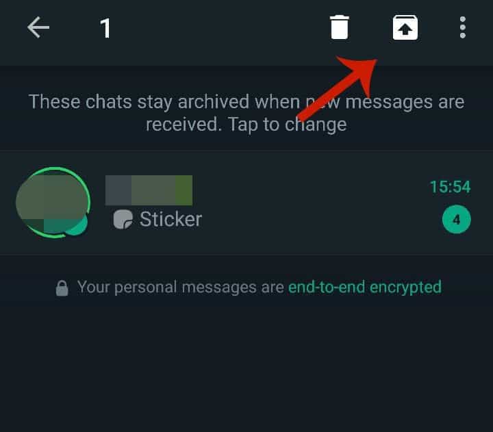 Unarchive button at the top right side to unarchive a single chat