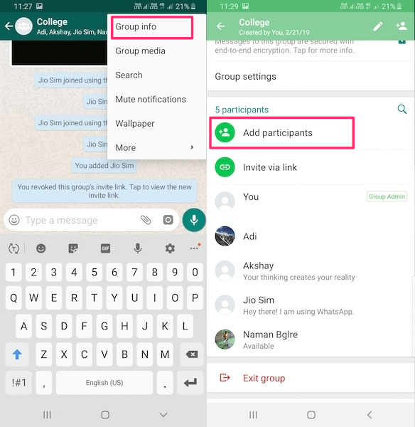 Add participants to WhatsApp group