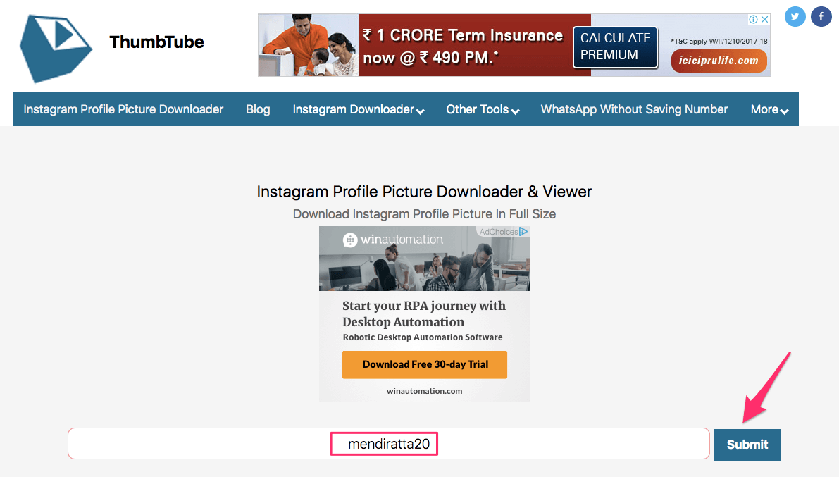 Instagram Profile Picture Downloader online tool