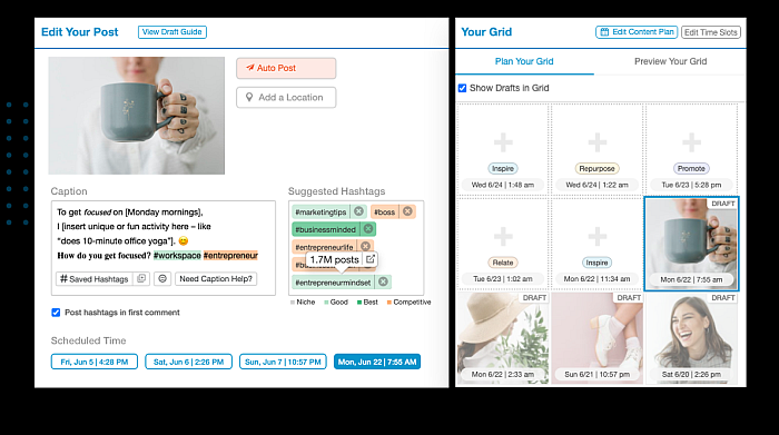 Tailwind pinterest pin and instagram post scheduler