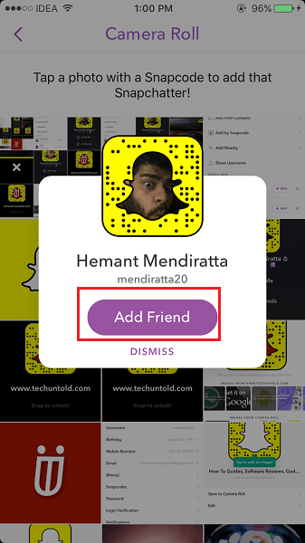 how to add someone on snapchat via screenshot