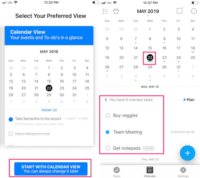 Reminders and Calendar events added in one app