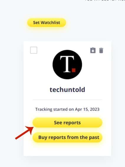 See reports button below account name and tracking date details