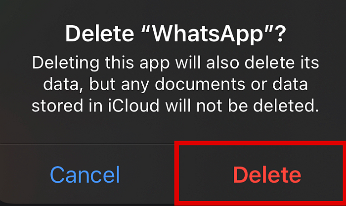 Confirming to delete whatsapp in app store