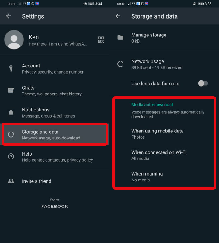 Settings > Storage and Data