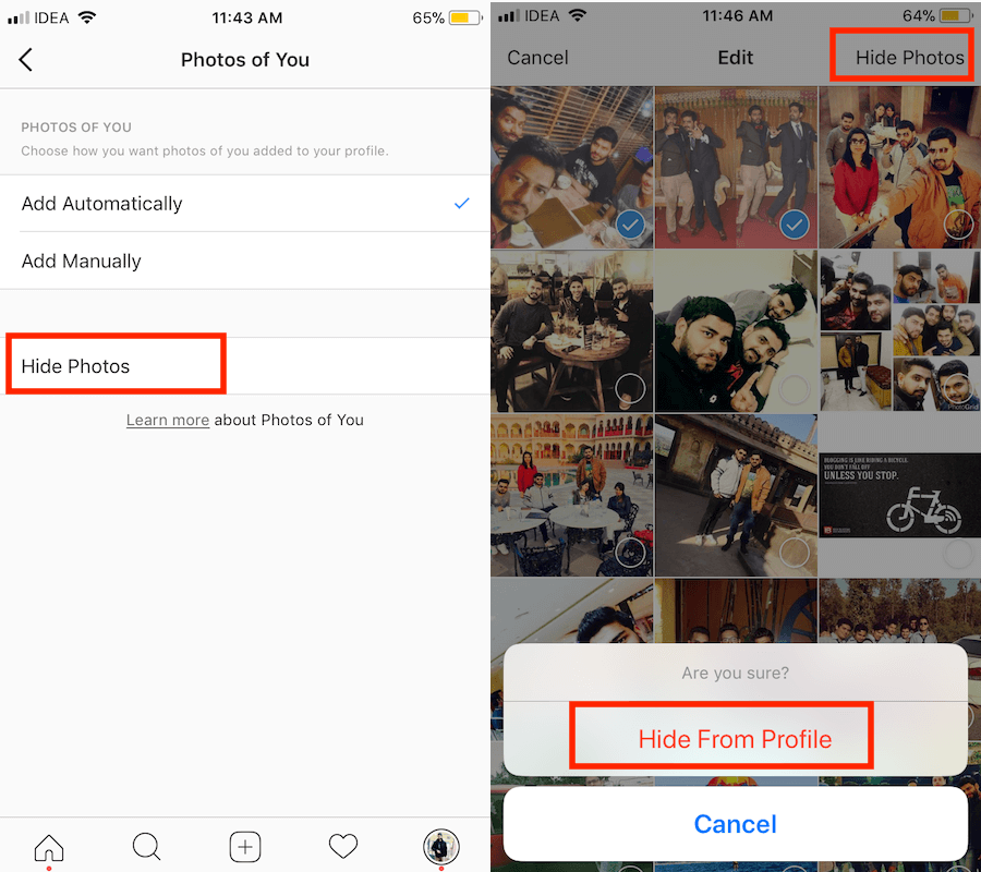 Hide Multiple Tagged Photos at once on Instagram