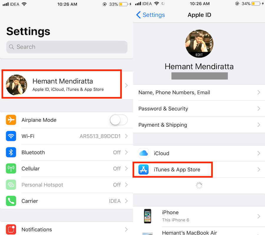iTunes & App Store settings iOS