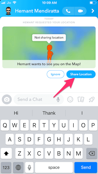 Accept or cancel location request On Snapchat