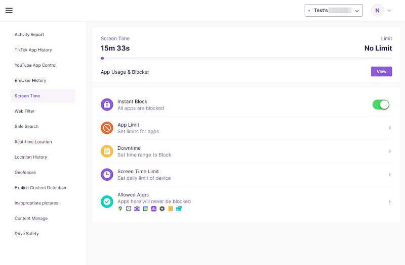 Famisafe screen time monitoring details