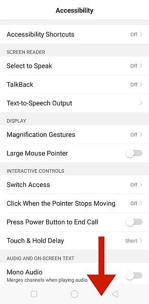 Android accessibility settings