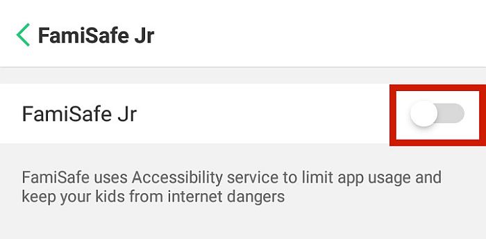 Famisafe jr accesibility service settings