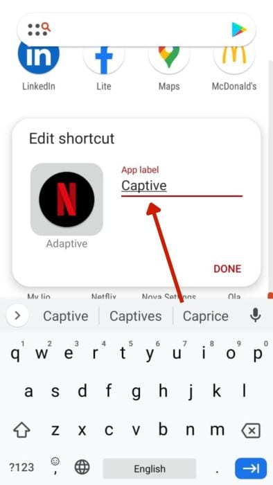 Text field to add the new app label
