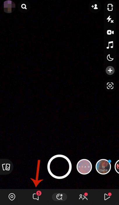 Chat icon at the bottom bar inside Snapchat