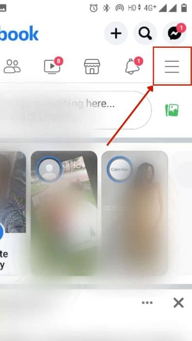 Three horizontal lines menu icon at the top right side of the Facebook app