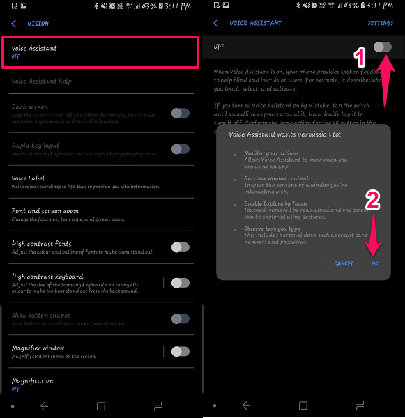 turn on talkback on android devices