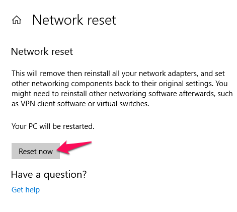Network reset 