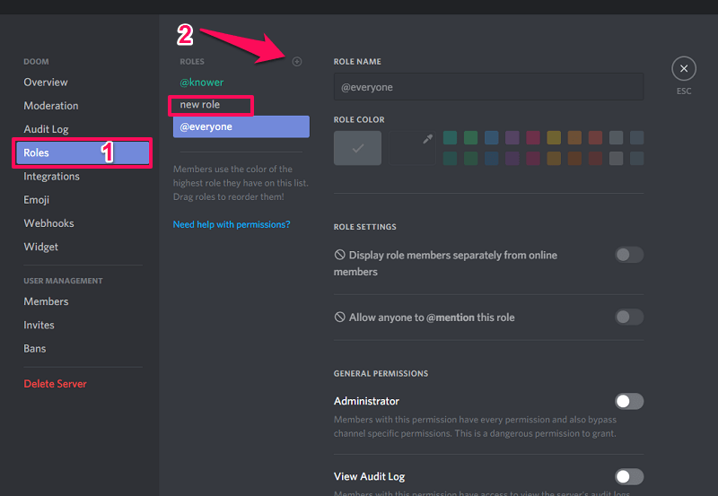 create roles in discord server